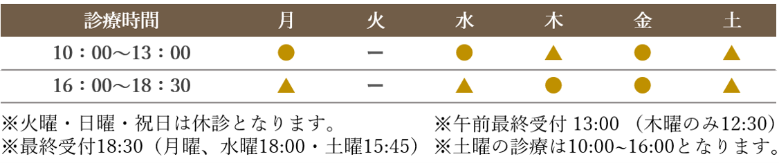 診療時間：月～土 10:00～13:00/16:00～18:30